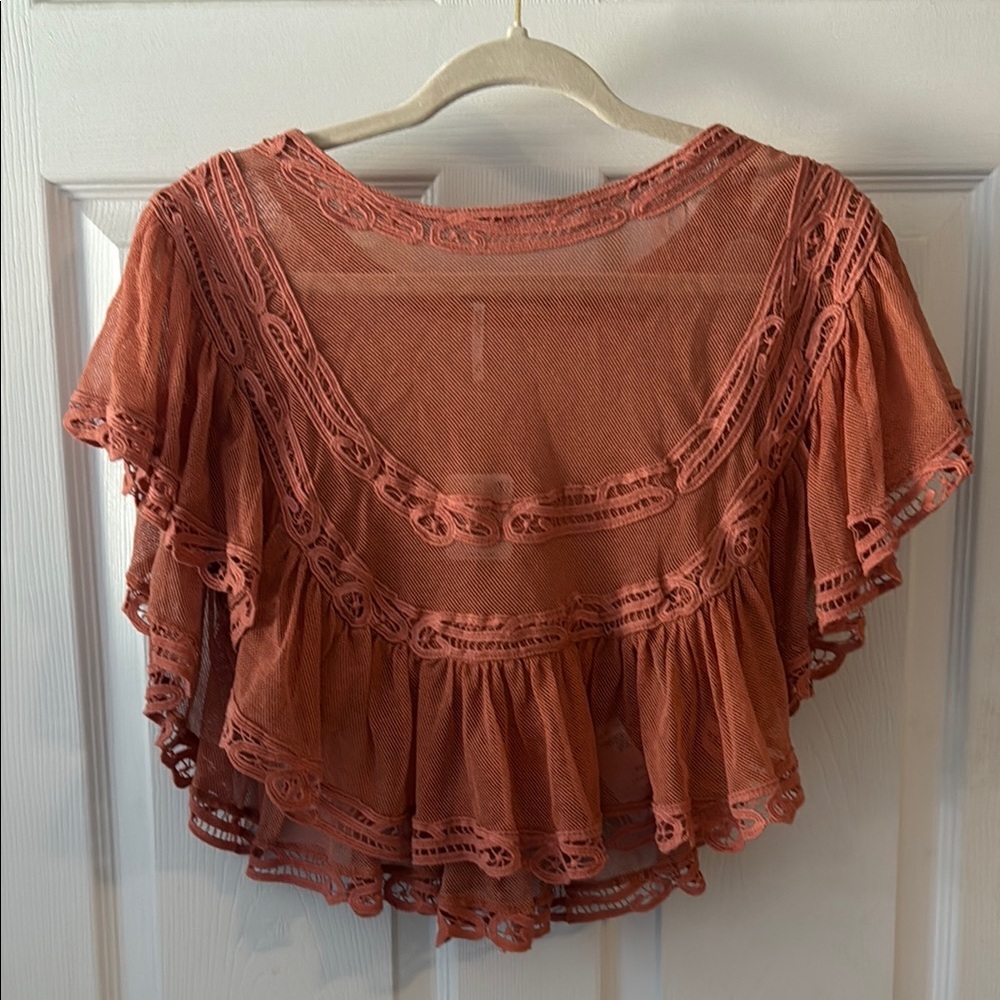 Elegant Lace Trimmed Rust Top